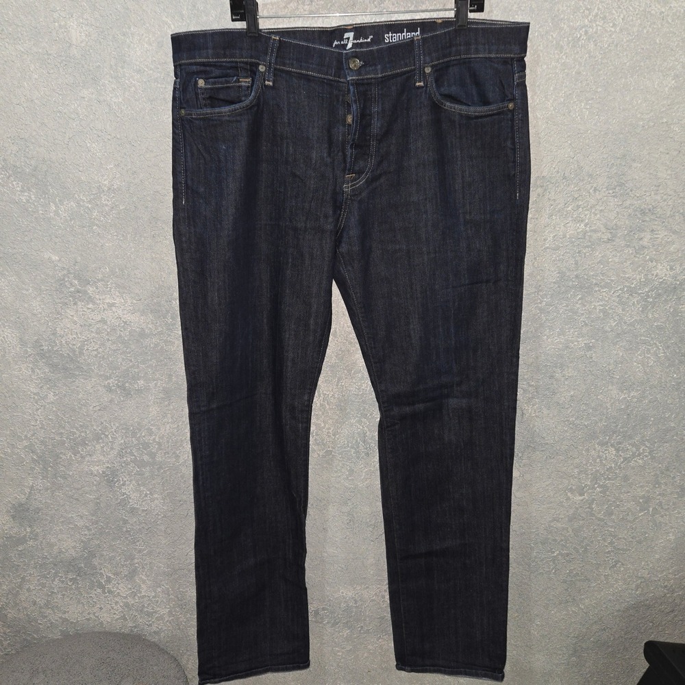 7 For All Mankind Standard Straight Leg Jeans Mens 40 Indigo Blue Button Fly